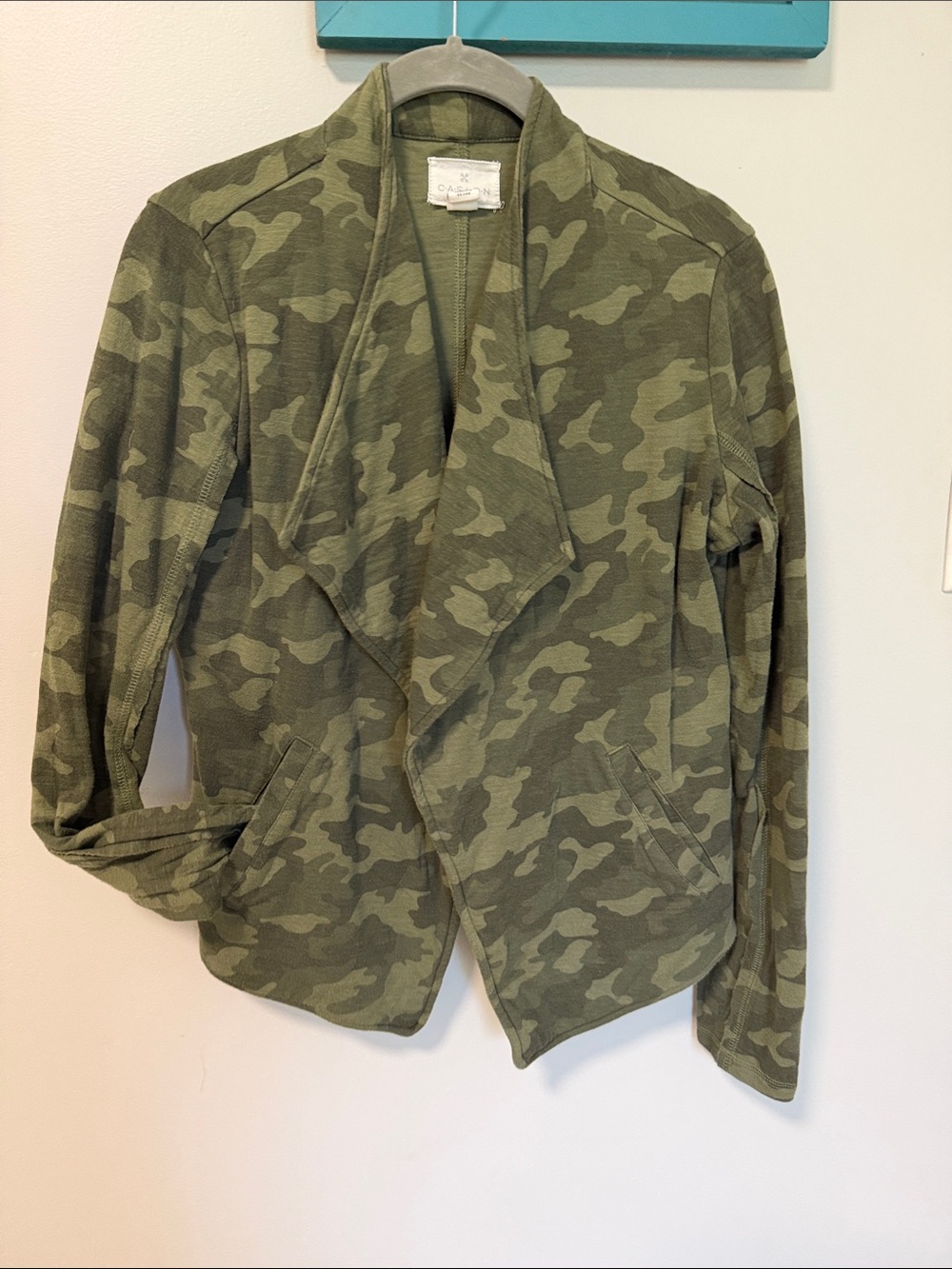 Camo Draped Open Front Jacket